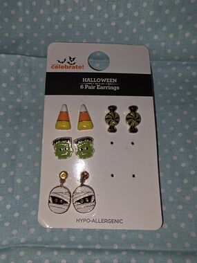 Halloween Candy & Monster Earring Set - Green, Orange, Yellow, White